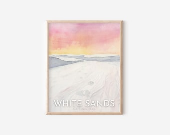 White Sands National Park Painting, New Mexico Print, Sand Dune Painting, New Mexico Landscape, Sunset, National Parks Gift, Desert Print