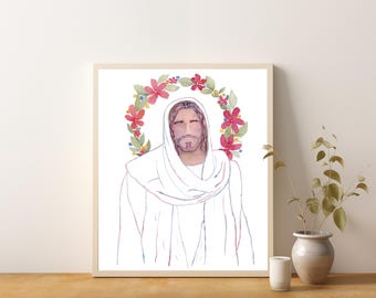 Savior of the World, Easter Painting, Faceless Jesus Watercolor, Prince of Peace, Garden of Gethsemane, Painting of Jesus Christ
