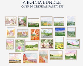Virginia Painting Set, Southern Virginia University, Buena Vista Print, Blue Ridge Mountains, Shenandoah Valley, Graduation, SVU Main Hall