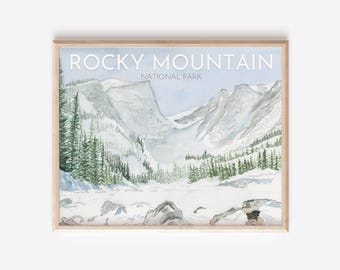 Rocky Mountain National Park Painting, Colorado Art Print, Rocky Mountain Painting, Colorado Landscape, Winter Painting, National Parks Gift