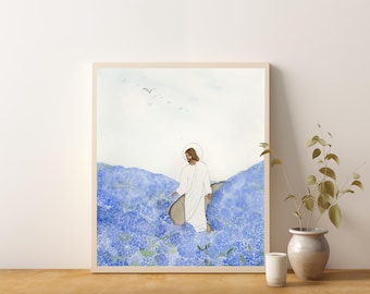 Divine Potential,  Painting of Jesus Christ, Savior, Religious Home Decor, Floral Watercolor Painting, Printable Art, Digital Download