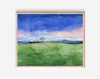 Blue Ridge Mountains Painting, Green Fields at Dusk, Virginia Landscape, Southern Virginia University, Blue Ridge Parkway, Mount Pleasant