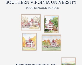 Southern Virginia University Painting Set, Buena Vista Print, Blue Ridge Mountains, Virginia Landscape, Graduation Gift, SVU Main Hall,