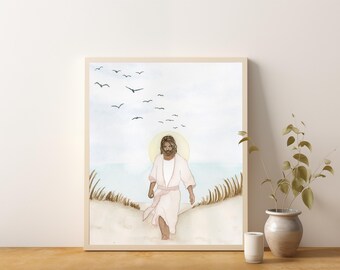 The Light and Life of the World, Painting of Jesus Christ, Nursery Art, Modern Christian, Watercolor Painting, Jesus Leaves the 99