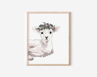 Spring Easter Lamb, The Lamb of God, Easter Decoration, Nursery Art, Modern Christian, Watercolor Painting, Artwork for Spring,Printable Art