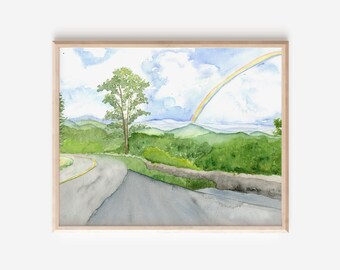 Blue Ridge Parkway Painting, Virginia Landscape, Shenandoah Valley, Mount Pleasant, Mountain Watercolor, Southern Virginia University