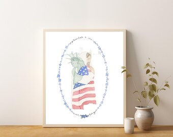 Never Forget, September 11th, The Prince of Peace, Painting of Jesus Christ, New York, Statue of Liberty, Modern Christian, Printable Art