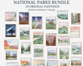 National Parks Painting Bundle, Utah Art Print, Angels Landing Painting, California Landscape, National Parks Gift, Gift for Travelers