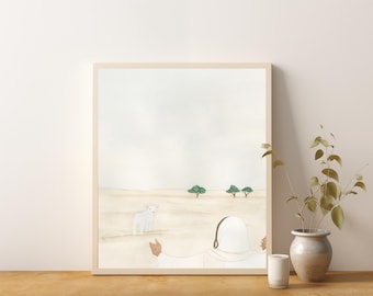 The Good Shepherd, Prince of Peace, Painting of Jesus Christ, Nursery Art, Modern Christian, Watercolor Painting, Jesus Leaves the 99