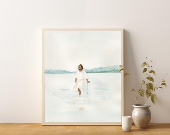 The Living Water, Painting of Jesus Christ, Nursery Art, Modern Christian, Watercolor Painting, Jesus Leaves the 99, Digital Download