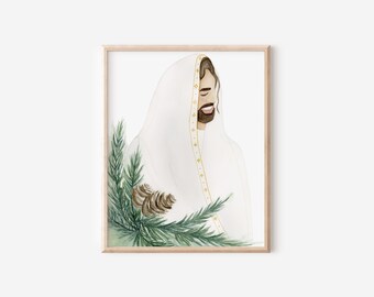 The Prince of Peace, The Everlasting Father, Painting of Jesus Christ, Evergreen, Nursery Art, Modern Christian, Christmas, Winter Painting