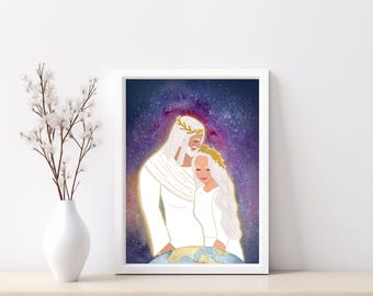 Creation's Queen & King, Heavenly Parents, Digital Download, Painting of Heavenly Mother, Nursery Art, Modern Christian, Watercolor Painting