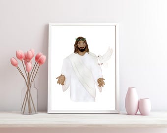The Prince of Peace, Digital Download, Painting of Jesus Christ, Savior, Nursery Art, Modern Christian, Watercolor Painting, Printable Art
