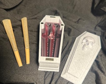 3D Printed Skull Coffin Pre Roll Single layer Stash Box Case -magnetic top- holds up to 95mm Cone