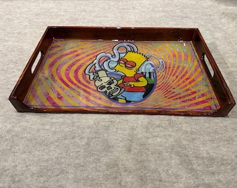 Custom Extra Large Wood and epoxy Trippy Wacky Bart skull pipe Rolling Tray XL