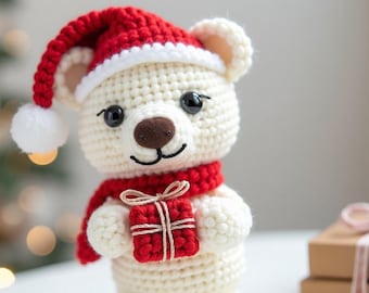 Häkelanleitung Bär Weihnachtsmann Spielzeug PDF in Englisch, Crochet teddy amigurumi .
