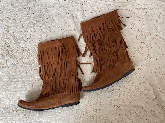 1990s Minnetonka Three-Tier Suede Fringe Boots