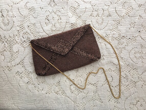 1960s Bronze Beaded Walborg Clutch Crossbody