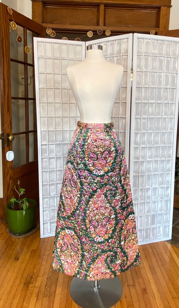 1960s Quilted Mod Floral Maxi Skirt