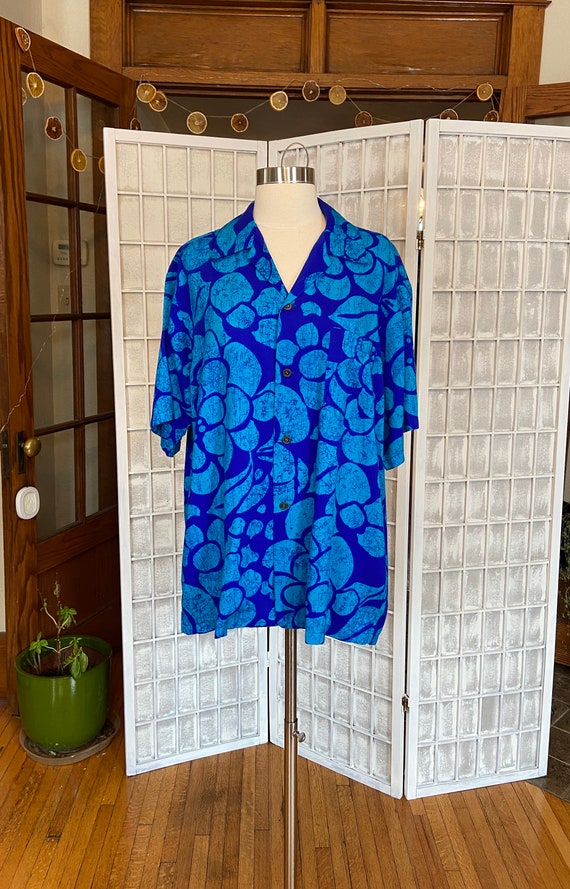 1960s Rare Blue Pomare Tahiti Hawaiian Shirt