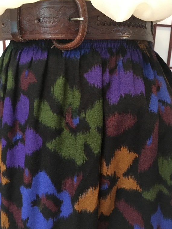 1980s Black Floral Midi Skirt