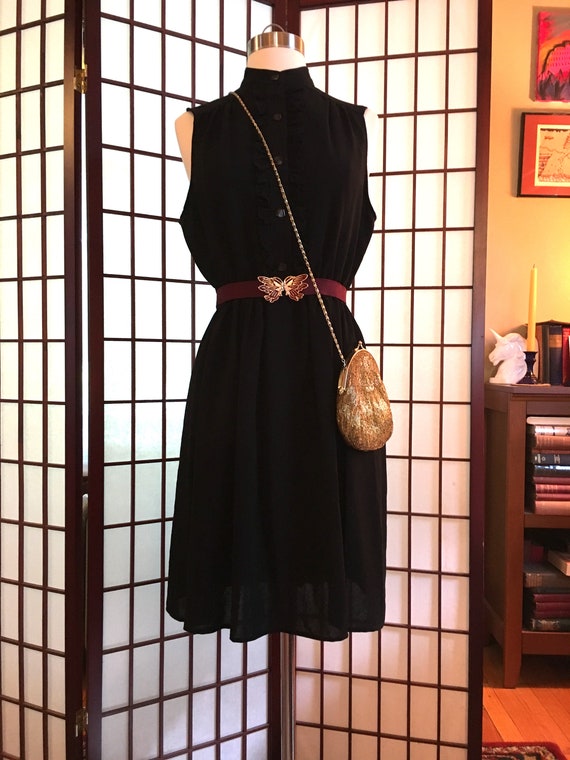 1960s Black Crepe Dress with Ruffles