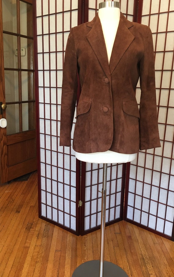 1970s Brown Suede Leather Blazer