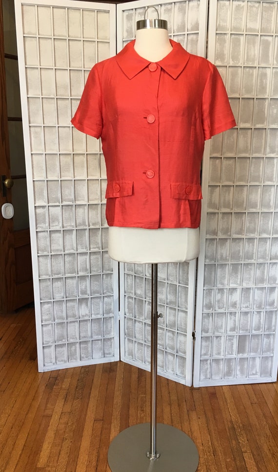 1940s Red Silk Shantung Shirt Sleeve Jacket