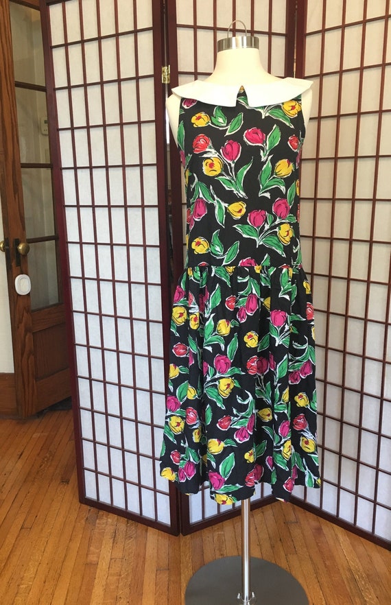 1960s Drop Waist Sleeveless Floral Dress with Pete
