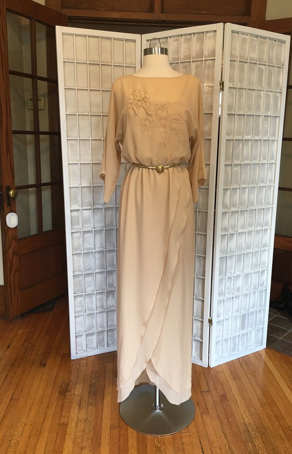 1970s Embroidered Disco Maxi Dress