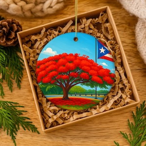 Puerto Rico El Flamboyán Christmas Ornament | 2.75" Double-Sided | Tropical Flag l Boricua l Navidad l Ornamento l Cultura
