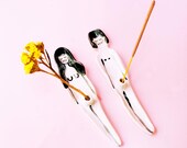 GIRL or BOY Incense Holder Ceramic, Boy or Girl Flower Holder Hand-Built Pottery