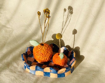 Duo Mandarina Sculptural Handmade Ceramic Incense + Flower holder, handmade ceramic incense holder, ceramic flower holder