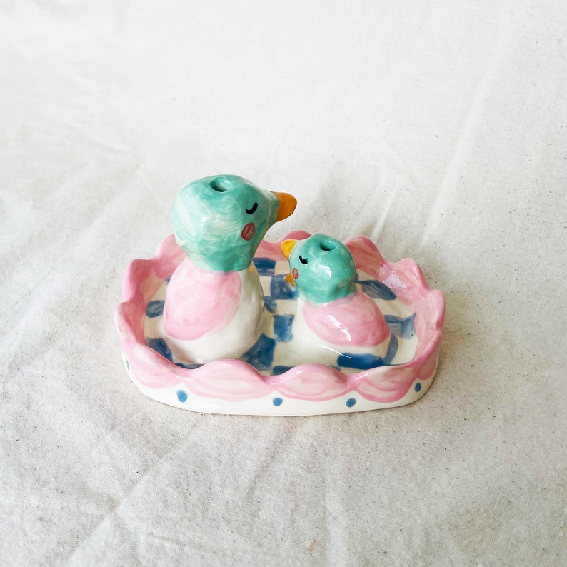 Valentine ed. The Duckies Sculptural Ceramic Incense Flower holder, handmade ceramic incense holder, ceramic flower holder image 7