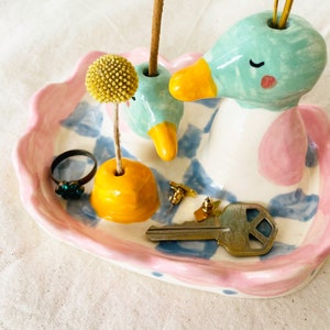 Valentine ed. The Duckies Sculptural Ceramic Incense Flower holder, handmade ceramic incense holder, ceramic flower holder image 4