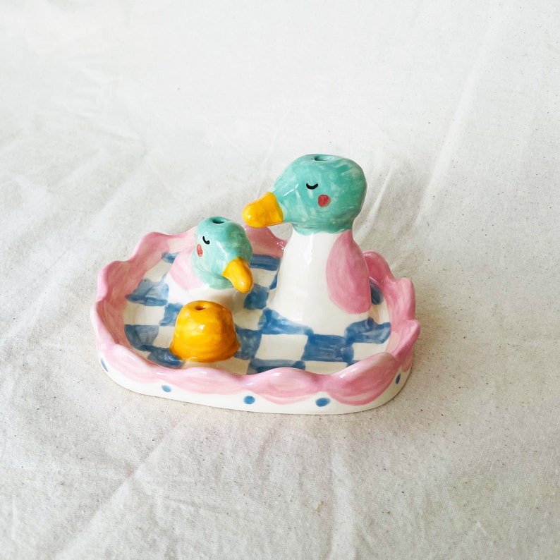 Valentine ed. The Duckies Sculptural Ceramic Incense Flower holder, handmade ceramic incense holder, ceramic flower holder image 8