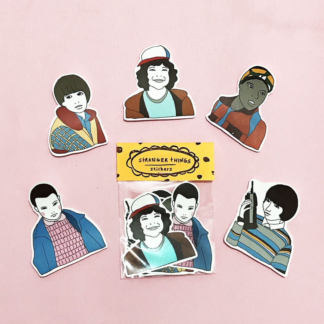 stranger things sticker pack set of 7 vinyl stickers hand