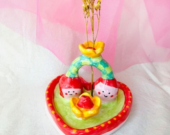 Valentine ed. The Cherry Lover Sculptural Ceramic Incense + Flower holder, handmade ceramic incense holder, ceramic flower holder