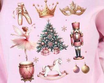 Nutcracker Sweatshirt, Coquette Christmas, Pretty Pink Bows, Ballet Sweatshirt, Festive Holiday Crewneck, Soft Girl Christmas Sweater