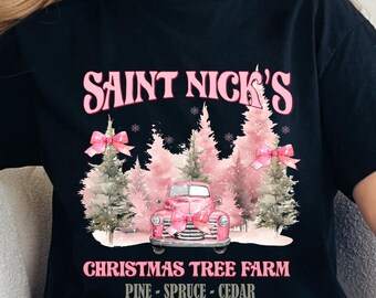 Pink Christmas Sweatshirt, Christmas Tree Farm Shirt, Saint Nick's, Girly Sweatshirt, Festive Holiday Crewneck, Soft Girl Christmas Sweater