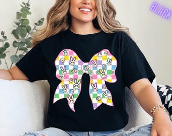 Retro Easter Bunny Shirt, Womens Easter Shirt, Cute Bunny Shirt, Rabbit Shirt, Easter Gift, Coquette Bow Easter Shirt, Kids Easter Shirt