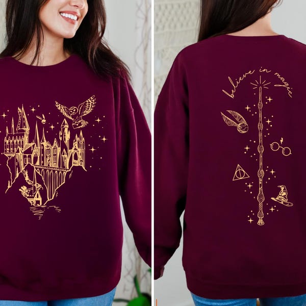 Magical Castle Doubled Sided Shirt Top,Believe in Magic Sweat, Universal Studios Tee,Witchery Castle Shirt, Magical School Shirt,Bookish Tee