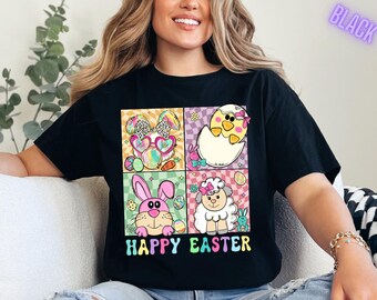 Checker Bunny Egg Shirt, Easter Bunny Smiley, Easter Shirt, Retro Easter Shirt, Cute Easter Tee, Distressed Easter Shirt, Kids Easter Shirt