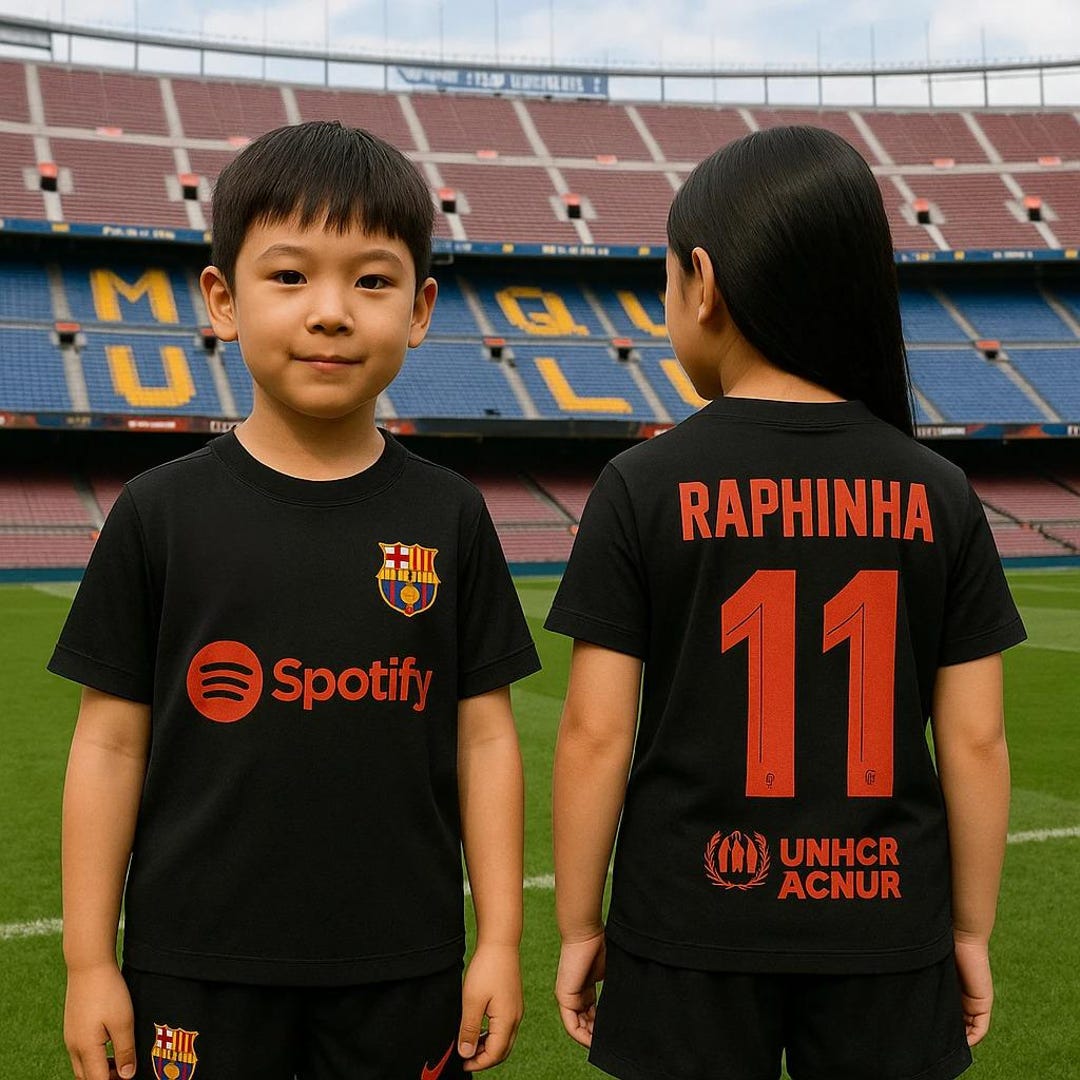FC Barcelona Black Away Kit – Raphinha #11 Jersey & Shorts