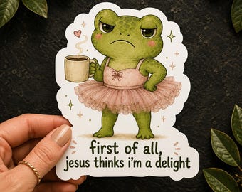 Grumpy Frog Ballerina Sticker, Sassy Coffee Frog, Funny Ballet Vinyl Decal