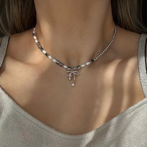 Romantic Handmade Necklace with Pearls and Hematite Beads