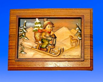 Caja de música Ride Into Christmas n.° 817 de 10.000, primera edición de 4 estaciones de Goebel Hummel.