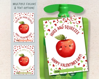 San Valentín imprimible para bolsitas de puré de manzana, San Valentín para Main Squeeze, San Valentín para guarderías, San Valentín para preescolares, idea para San Valentín sin dulces