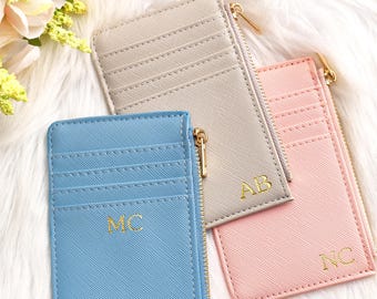 Monedero minimalista personalizado para mujer, monedero con monograma, tarjetero con iniciales personalizado, monedero personalizado, regalo de cumpleaños para ella