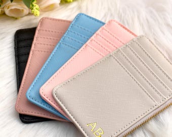 Portafoglio minimalista personalizzato da donna, borsa con monogramma, porta carte da donna con monogramma personalizzato, portafoglio da donna personalizzato, regalo di Natale